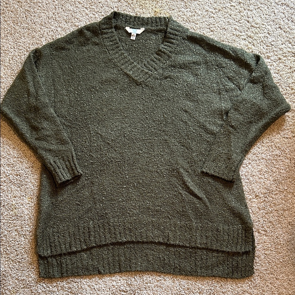 Time and Tru Olive V-Neck Sweater